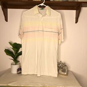 Palmland Club Men's Stripes Short Sleeves Collared Golf Polo Shirt White Medium